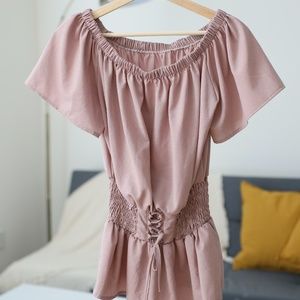 Off-Shoulder Mauve Top with Elastic Waist and Tie